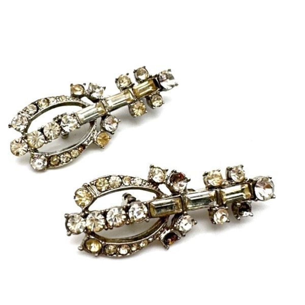 Vintage pair rhinestone encrusted mandolin style   brooch pin‎